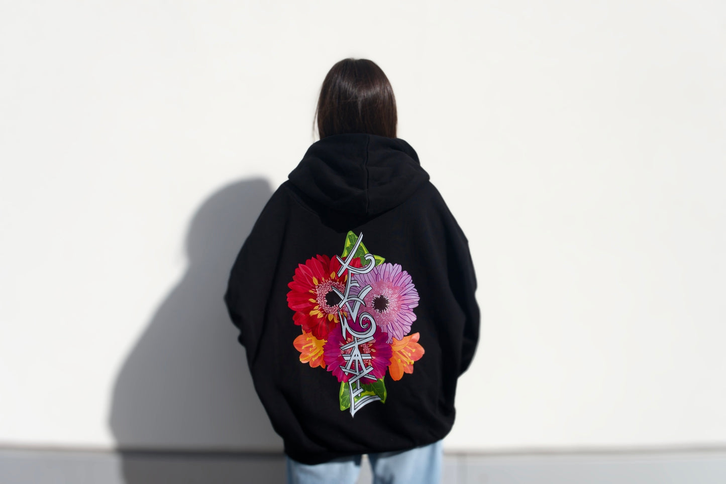 LEVNTATE / Flower-Drop Oversize Hoodie (schwarz)